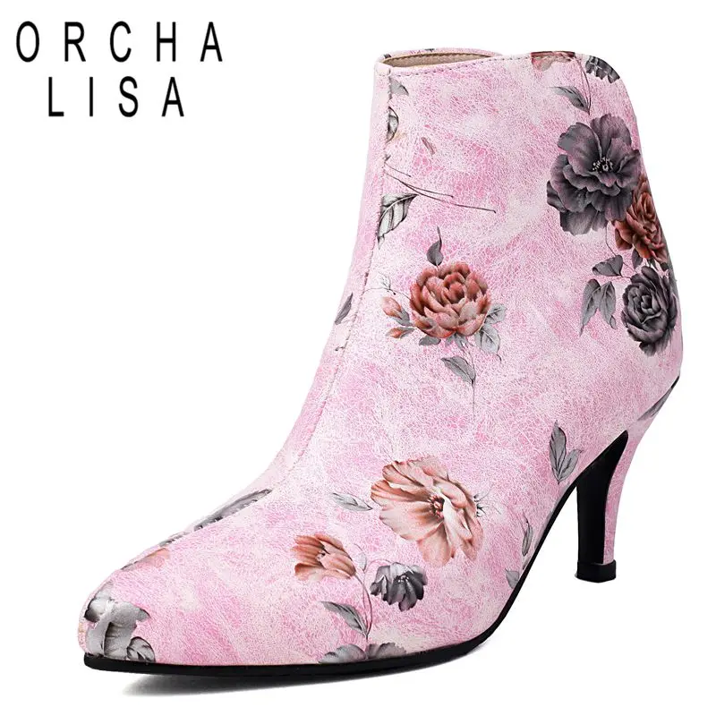 ORCHALISA Floral Print Thin Heel Ankle Boots, Pointed Toe 7.5cm Slim Heels Side Zip Mixed Color Style, Oversized Sizes 46-48
ORCHALISA Floral Print Thin Heel Ankle Boots, Pointed Toe 7.5cm Slim Heels Side Zip Mixed Color Style, Oversized Sizes 46-48