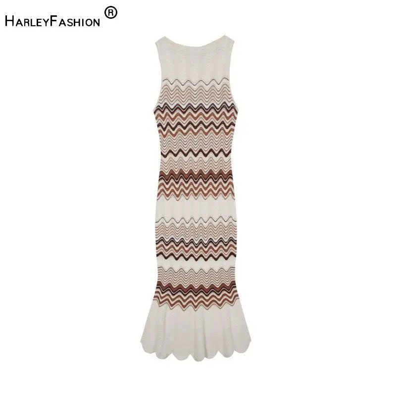 Lady In Stock Summer Colorblock Fashion Wear O-neck Sleeveless Striped Wavy Knits Slim Fitted Mermaid Midi Dress for Women
Lady In Stock Summer Colorblock Fashion Wear O-neck Sleeveless Striped Wavy Knits Slim Fitted Mermaid Midi Dress for Women