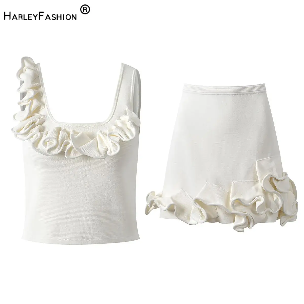 2026 Summer Lady Fashion Designed Ruffles Suit U-neck Sleeveless Short Tops A-line Mini Skirt Women Solid Knit 2pcs
2026 Summer Lady Fashion Designed Ruffles Suit U-neck Sleeveless Short Tops A-line Mini Skirt Women Solid Knit 2pcs