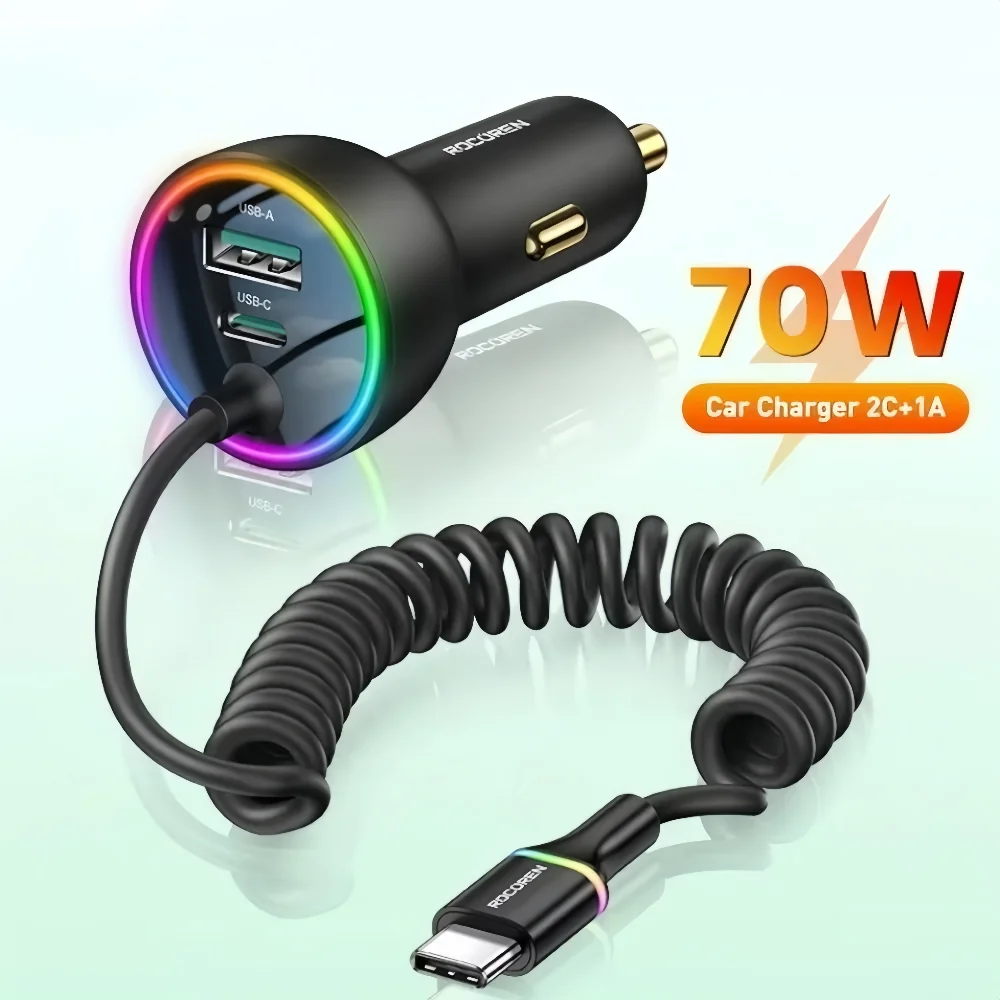 70W USB C Type-C Car Charger Black LED Light Spring Charging Cable Super Fast Charge for iPhone 16 15 Pro Max
70W USB C Type-C Car Charger Black LED Light Spring Charging Cable Super Fast Charge for iPhone 16 15 Pro Max