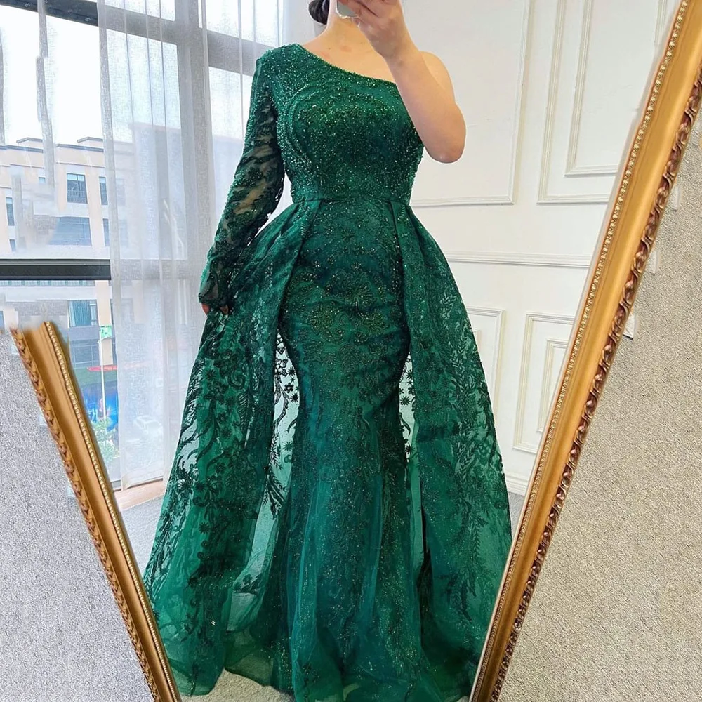 Elegant Organza Mermaid Long Evening Dresses One Shoulder Long Sleeves Sequin Backless Wedding Guest Dress 2025 Free Customized
Elegant Organza Mermaid Long Evening Dresses One Shoulder Long Sleeves Sequin Backless Wedding Guest Dress 2025 Free Customized