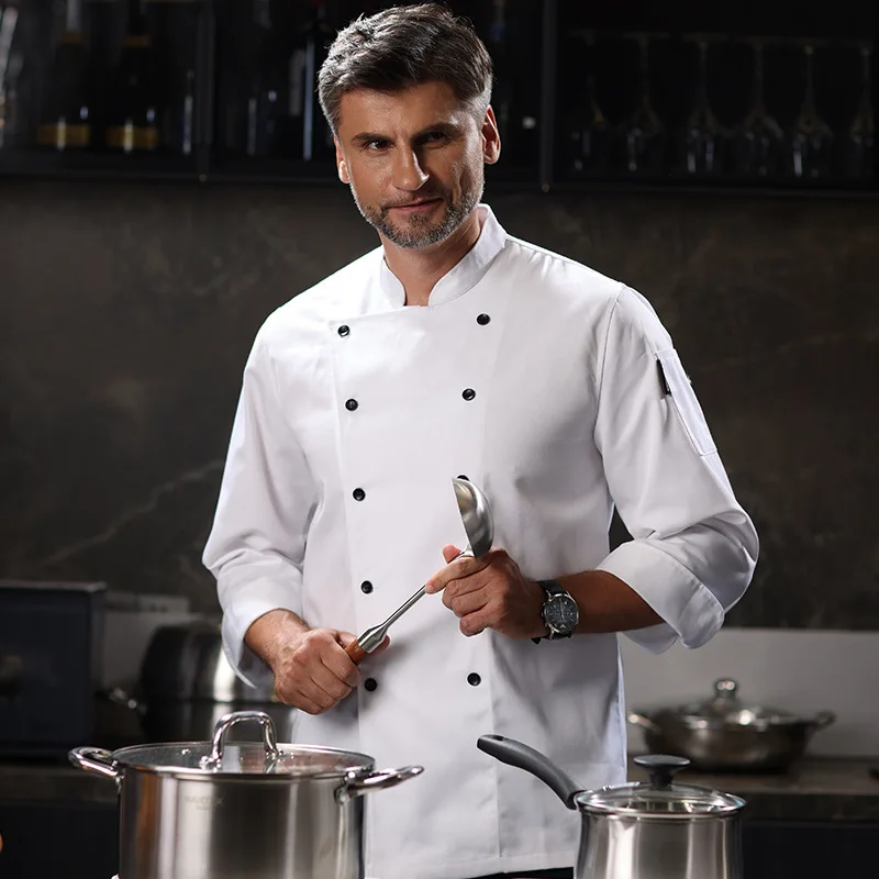 Large asymmetrical resin button chef workwear for men, long-sleeved autumn and winter clothing, hotel and restaurant kitchen che
Large asymmetrical resin button chef workwear for men, long-sleeved autumn and winter clothing, hotel and restaurant kitchen che