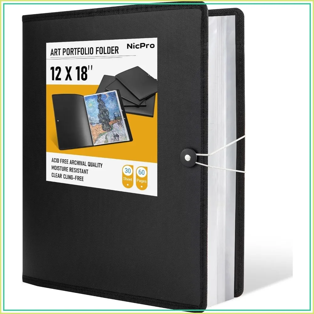 30-Pocket Art Portfolio Folder, 12x18" Display 60 Pages, Clear Sleeves for Artwork & Drawing, Black
30-Pocket Art Portfolio Folder, 12x18" Display 60 Pages, Clear Sleeves for Artwork & Drawing, Black