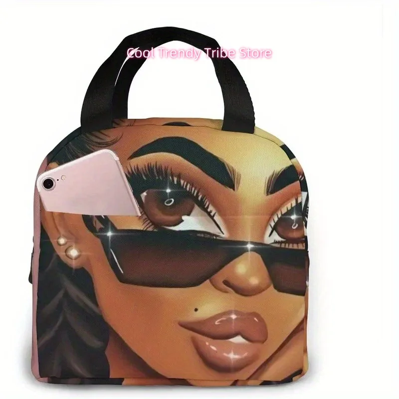 Stylish Black Insulated Lunch Bag with Vibrant African American Art Design - Durable Oxford Fabric, Thermal Cooler Tote for Wome
Stylish Black Insulated Lunch Bag with Vibrant African American Art Design - Durable Oxford Fabric, Thermal Cooler Tote for Wome
