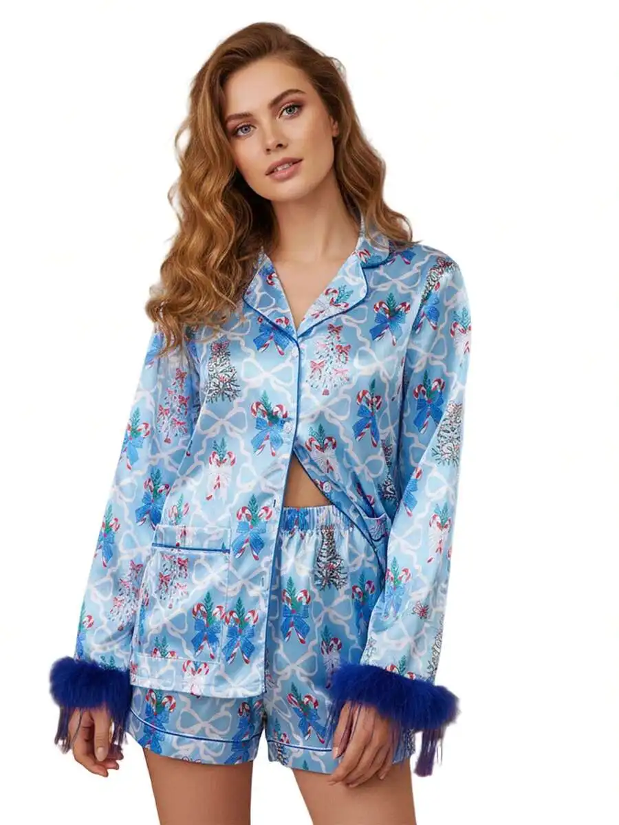 Women Christmas Pajama Set Bow Tree Print Long Sleeve Shirt With Shorts Sleepwear Loungewear
Women Christmas Pajama Set Bow Tree Print Long Sleeve Shirt With Shorts Sleepwear Loungewear