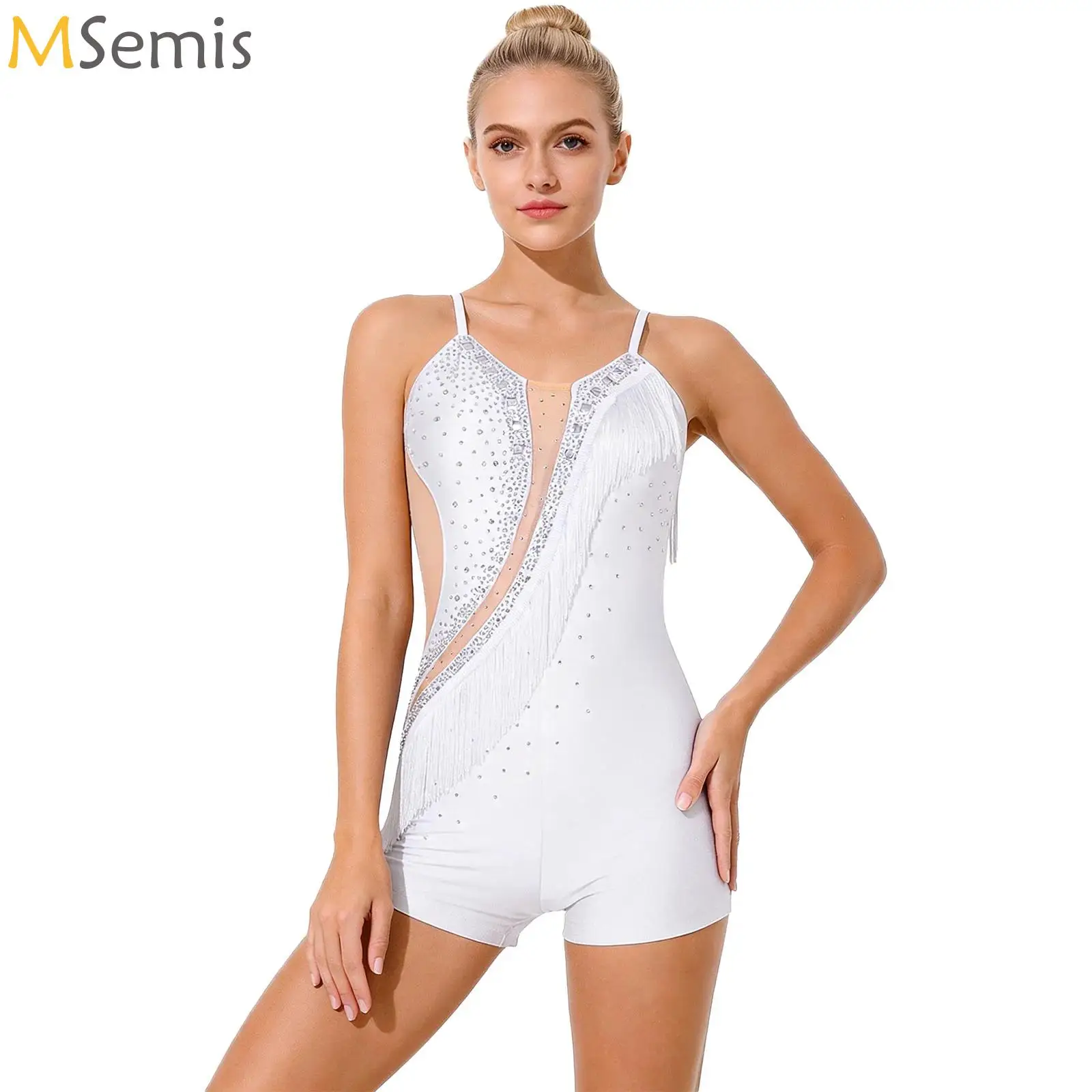 Womens Latin Dance Fringed Rompers Bodysuit Rhinestones Tassel Boy-shorts Legs Sheer Jumpsuit for Figure Skating Tango Cha-cha
Womens Latin Dance Fringed Rompers Bodysuit Rhinestones Tassel Boy-shorts Legs Sheer Jumpsuit for Figure Skating Tango Cha-cha