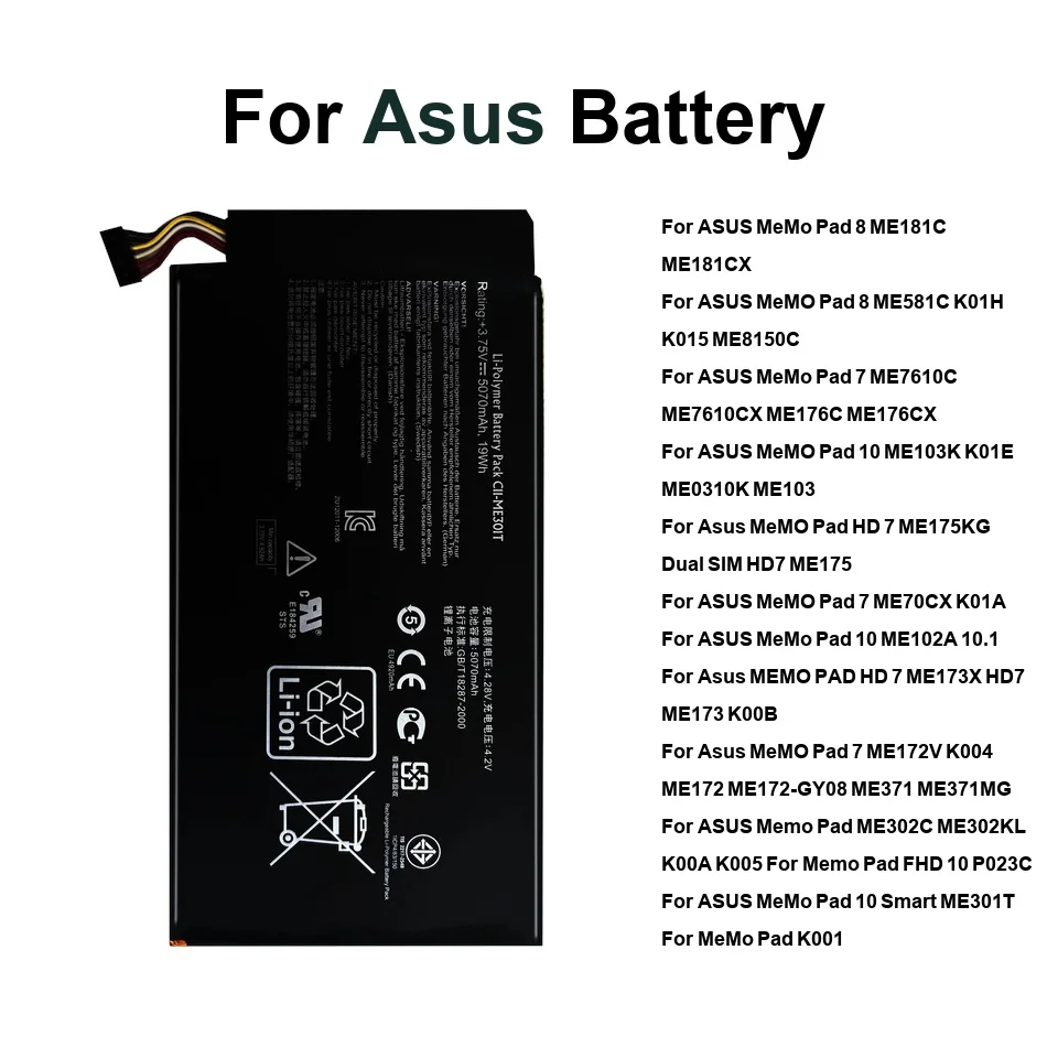 Battery C11P1304 B11P1405 For Asus MemoPad Fhd HD me302c TF303 8 7 me172v me173x me175kg me7610c 10 me102a me103k Smart 10.1
Battery C11P1304 B11P1405 For Asus MemoPad Fhd HD me302c TF303 8 7 me172v me173x me175kg me7610c 10 me102a me103k Smart 10.1