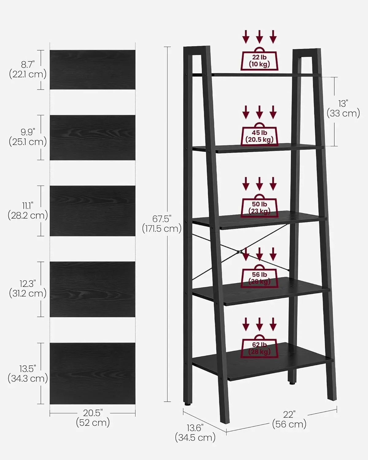 Vasagle Ladder Shelf, 5-Tier Bookshelf, Storage Rack, Bookcase With Steel Frame, For Living Room, Home Office, Kitchen,
Vasagle Ladder Shelf, 5-Tier Bookshelf, Storage Rack, Bookcase With Steel Frame, For Living Room, Home Office, Kitchen,