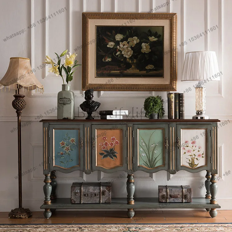 American entrance villa living room furniture luxury storage solid wood retro painted dining side cabinet
American entrance villa living room furniture luxury storage solid wood retro painted dining side cabinet