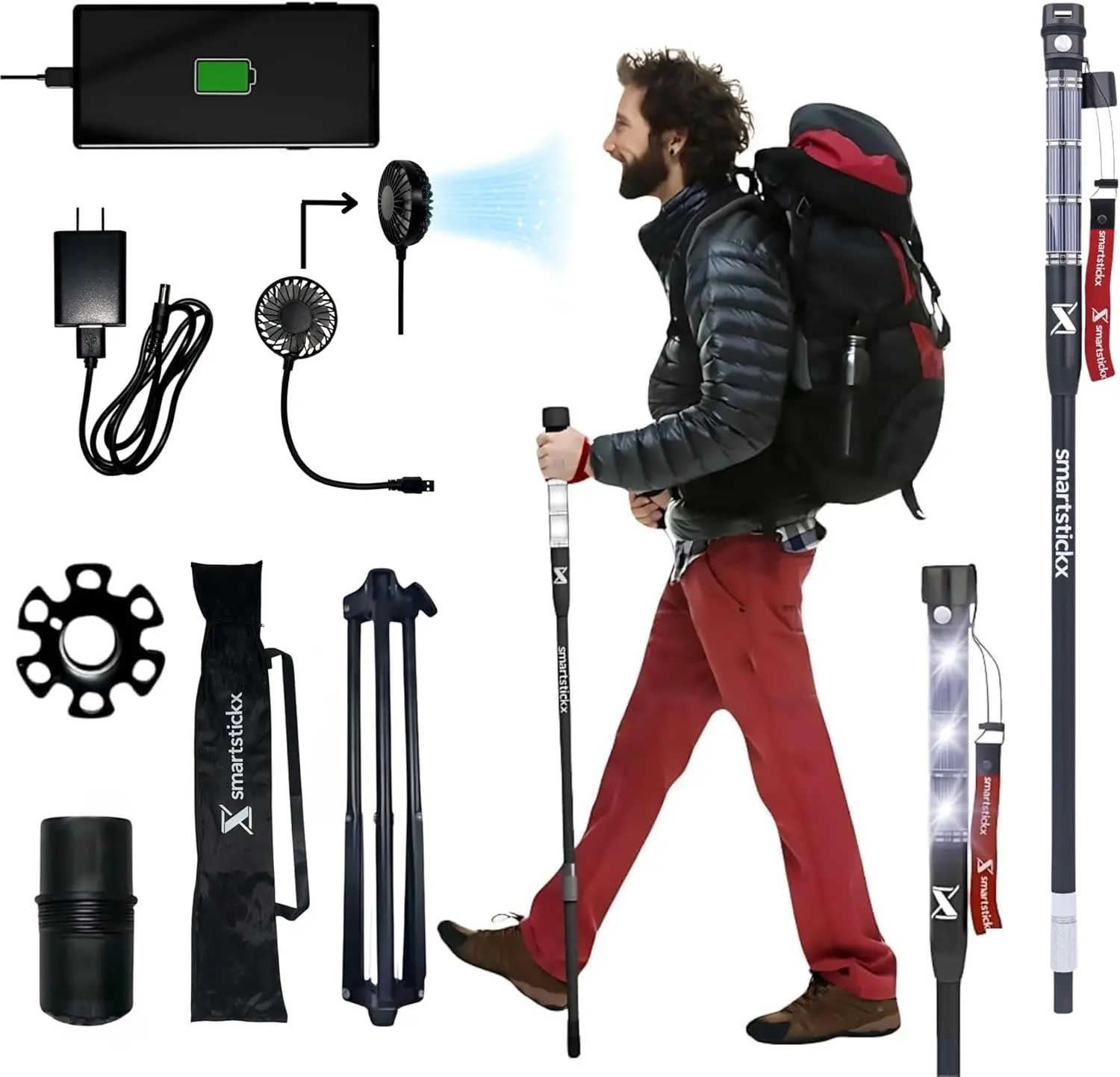 Тактическая трость с электрошокером, LED-фонариками и USB-зарядкой для походов и выживания на природе
Тактическая трость с электрошокером, LED-фонариками и USB-зарядкой для походов и выживания на природе