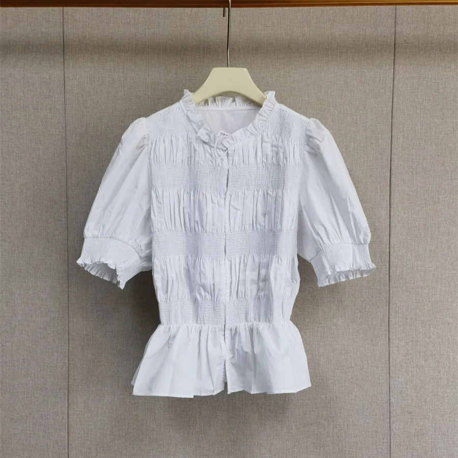Spring 2026 Women's French Style Cotton Shirt White Bubble Sleeve Waist-Cinching Short Sleeve Top Versatile Fashionable
Spring 2026 Women's French Style Cotton Shirt White Bubble Sleeve Waist-Cinching Short Sleeve Top Versatile Fashionable