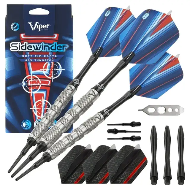 Viper Sidewinder Juego De Dardos De Punta Blanda 80% Tungsteno, Barril Nudillo, 18 Gramos
Viper Sidewinder Juego De Dardos De Punta Blanda 80% Tungsteno, Barril Nudillo, 18 Gramos
