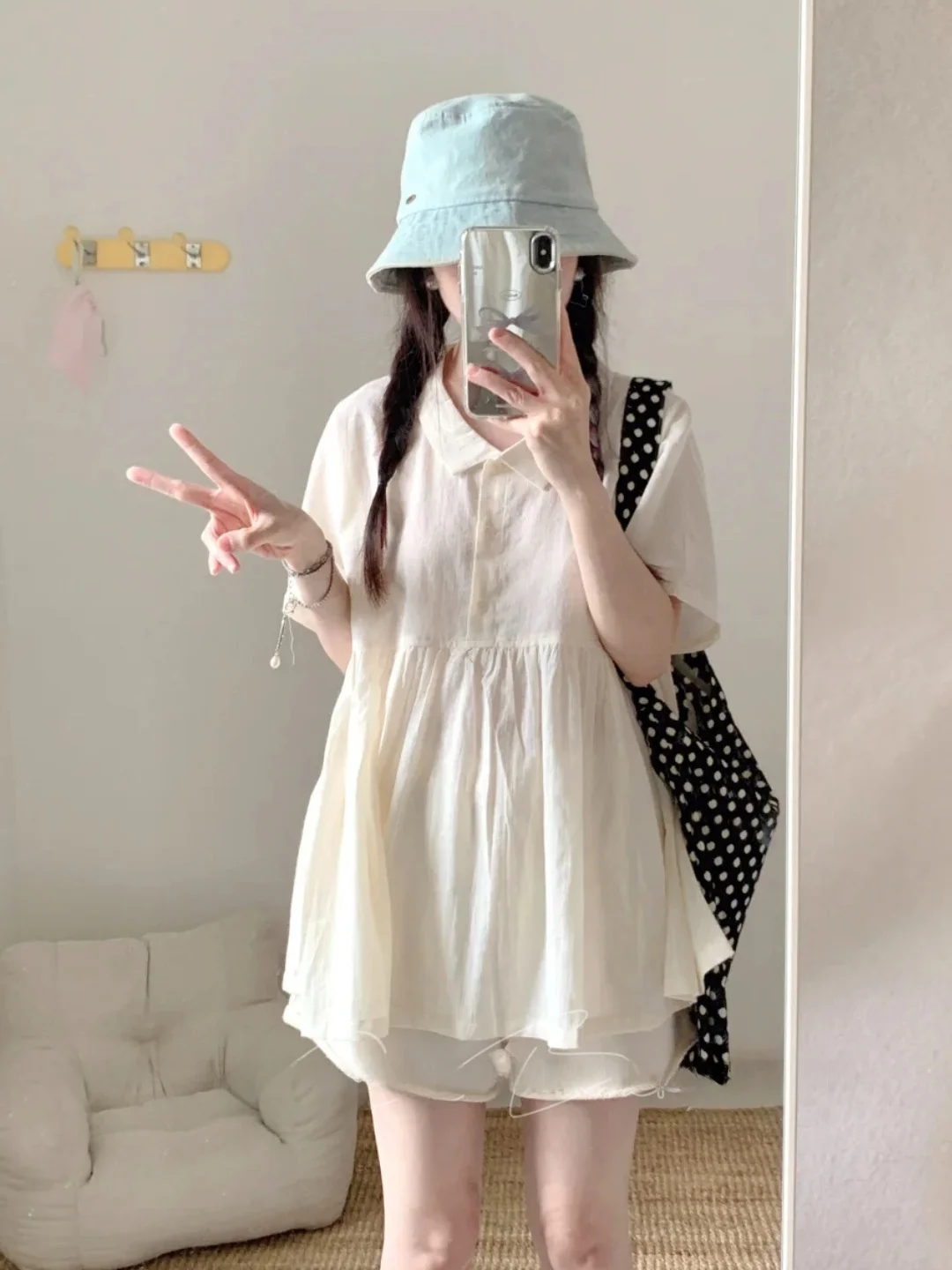 Doll Short Sleeve Flip Collar Dress White Flower Print Slim Fit Breathable Summer Shirt Style College Fashion Women's D...
Doll Short Sleeve Flip Collar Dress White Flower Print Slim Fit Breathable Summer Shirt Style College Fashion Women's D...