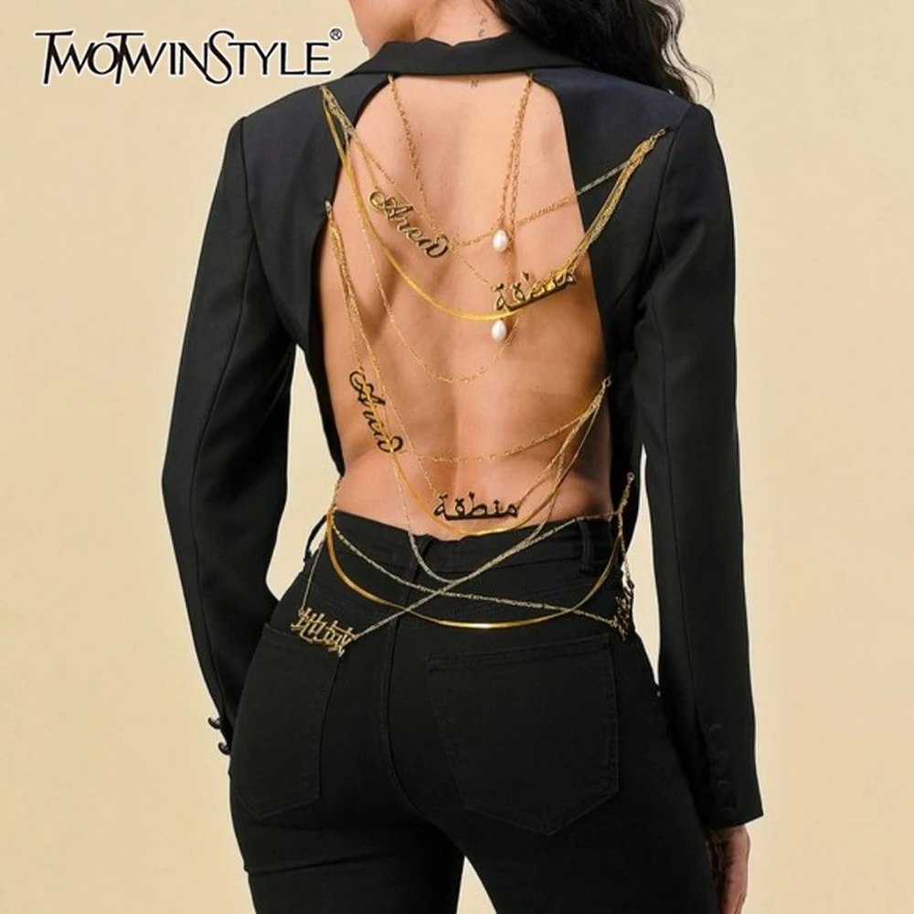 TWOTWINSTYLE Solid Slimming Fashion Coat for Women Round Neck Long Sleeves Patchwork Chain Elegant Jackets Female Clothing New
TWOTWINSTYLE Solid Slimming Fashion Coat for Women Round Neck Long Sleeves Patchwork Chain Elegant Jackets Female Clothing New