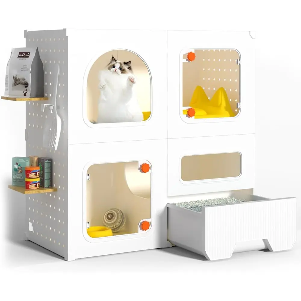 2-Tier Spacious Cat Enclosure with Litter Box, Transparent Door, and Detachable Pegboard for Indoor or Outdoor Use for Cats, Chi
2-Tier Spacious Cat Enclosure with Litter Box, Transparent Door, and Detachable Pegboard for Indoor or Outdoor Use for Cats, Chi