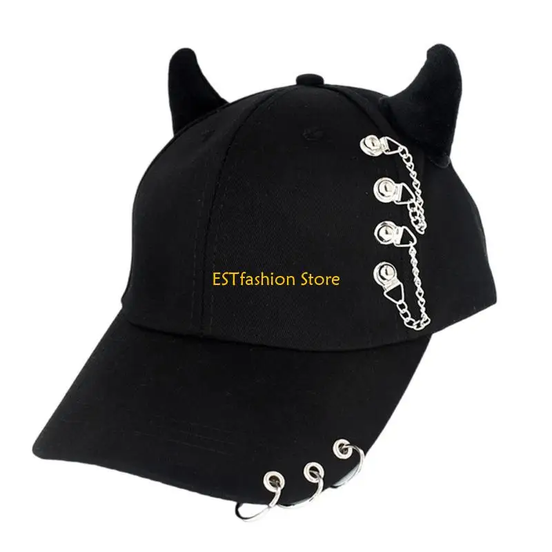 Y5GC Trendy Horned Baseball Hat With Metal Rings Detail Comfortable Hat for Daily Wear
Y5GC Trendy Horned Baseball Hat With Metal Rings Detail Comfortable Hat for Daily Wear
