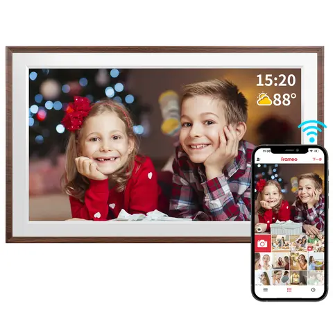 Cyfrowa ramka na zdjęcia FRAMEO - 15,6-calowa cyfrowa ramka na zdjęcia z ekranem dotykowym IPS 1920 * 1080 HD, wbudowanym pamięcią 32 GB, Wal