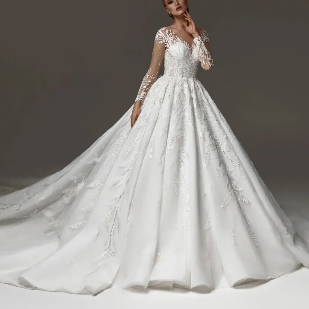 Elegant Lace Appliques Bride Dress A Line Bridal Gowns V Neck Long Sleeve Wedding Dresses Customized
Elegant Lace Appliques Bride Dress A Line Bridal Gowns V Neck Long Sleeve Wedding Dresses Customized