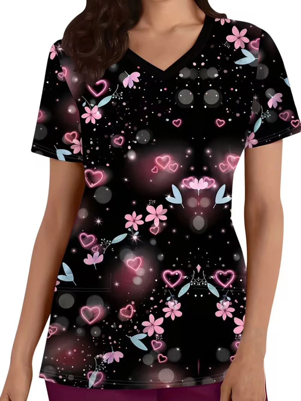 Fashion Heart Print Nursing Uniform Women's Working Clinical Uniform V-Neck Short Sleeve Summer T Shirt with Pocket Scrubs Woman
Fashion Heart Print Nursing Uniform Women's Working Clinical Uniform V-Neck Short Sleeve Summer T Shirt with Pocket Scrubs Woman