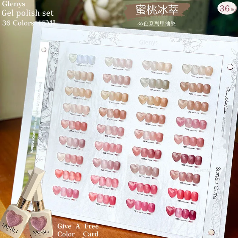 Glenys 36 color peach ice extract nail polish tape color card semi permanent immersion gel UV LED varnish gel nail art set
Glenys 36 color peach ice extract nail polish tape color card semi permanent immersion gel UV LED varnish gel nail art set