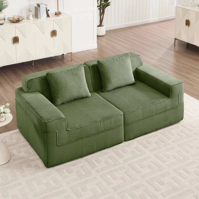 Modern 2-Seat Modular Loveseat Sofa with Deep Seat, Corduroy Fabric Green, Cloud-Like Sectional Couch with Throw Pillows
Modern 2-Seat Modular Loveseat Sofa with Deep Seat, Corduroy Fabric Green, Cloud-Like Sectional Couch with Throw Pillows