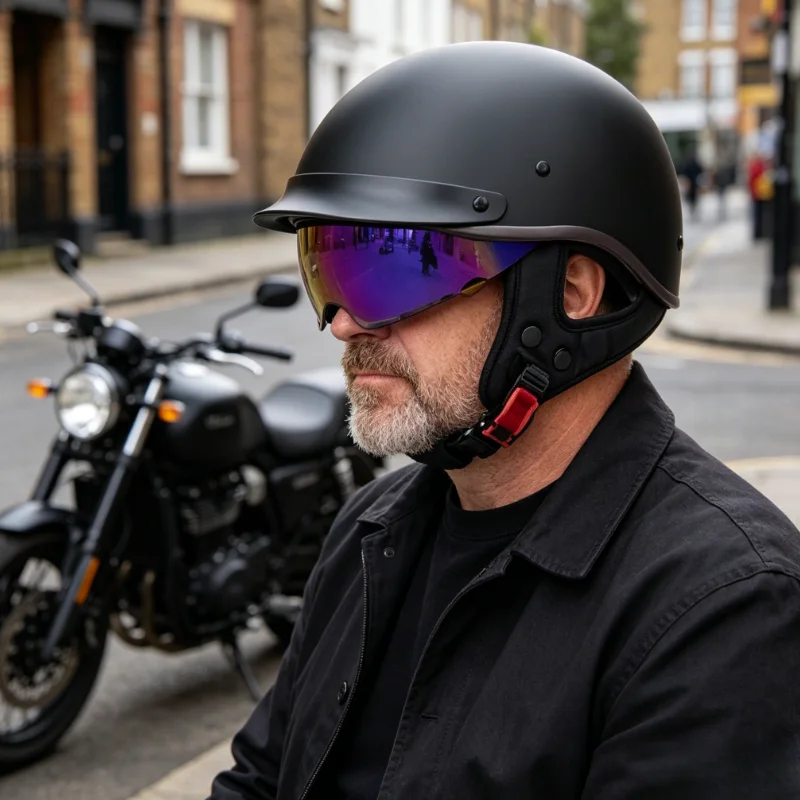 High Quality Matt Black Motorcycle Scooter Open Face Half Leather Helmet with Clear Visor Retro Vintage Style
High Quality Matt Black Motorcycle Scooter Open Face Half Leather Helmet with Clear Visor Retro Vintage Style