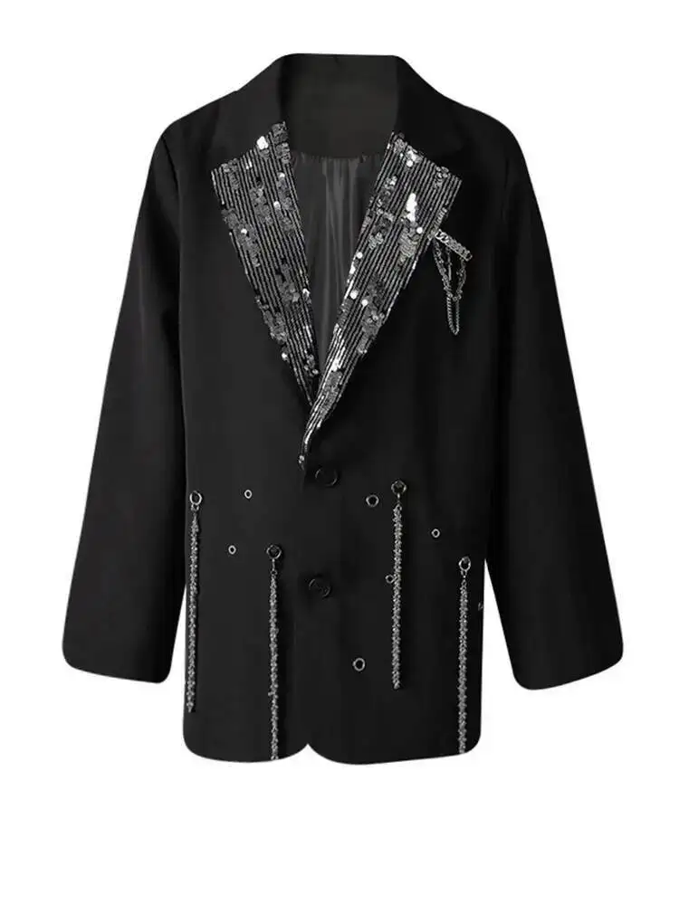 High Quality Metal Women Black Sequ Chain Big Size Blazer New Lapel Long Sleeve Jacket Fashion Spring Autumn 2026 F1Y4
High Quality Metal Women Black Sequ Chain Big Size Blazer New Lapel Long Sleeve Jacket Fashion Spring Autumn 2026 F1Y4