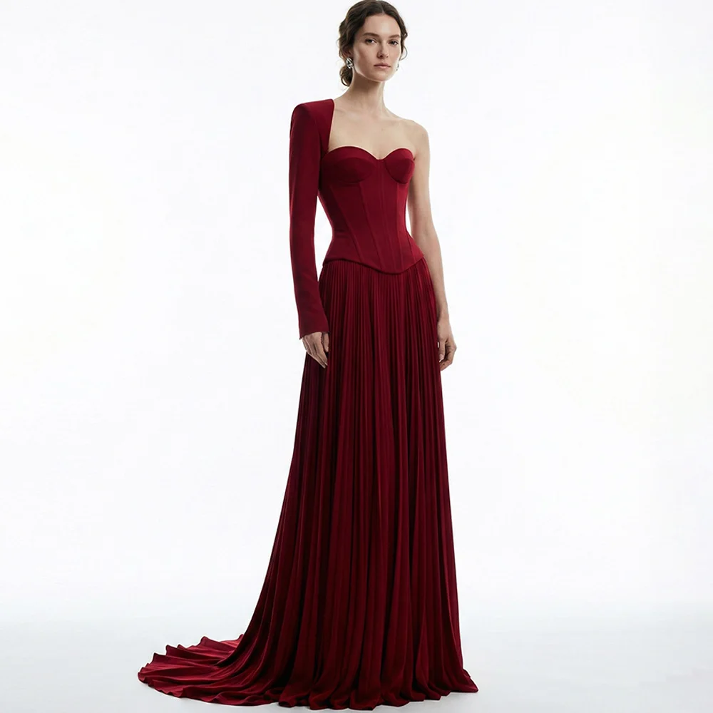 Customized One Shoulder Long Sleeves Evening Dress Burgundy Jersey A-Line Vestido De Festa Simple Zipper Back Prom Dresses
Customized One Shoulder Long Sleeves Evening Dress Burgundy Jersey A-Line Vestido De Festa Simple Zipper Back Prom Dresses