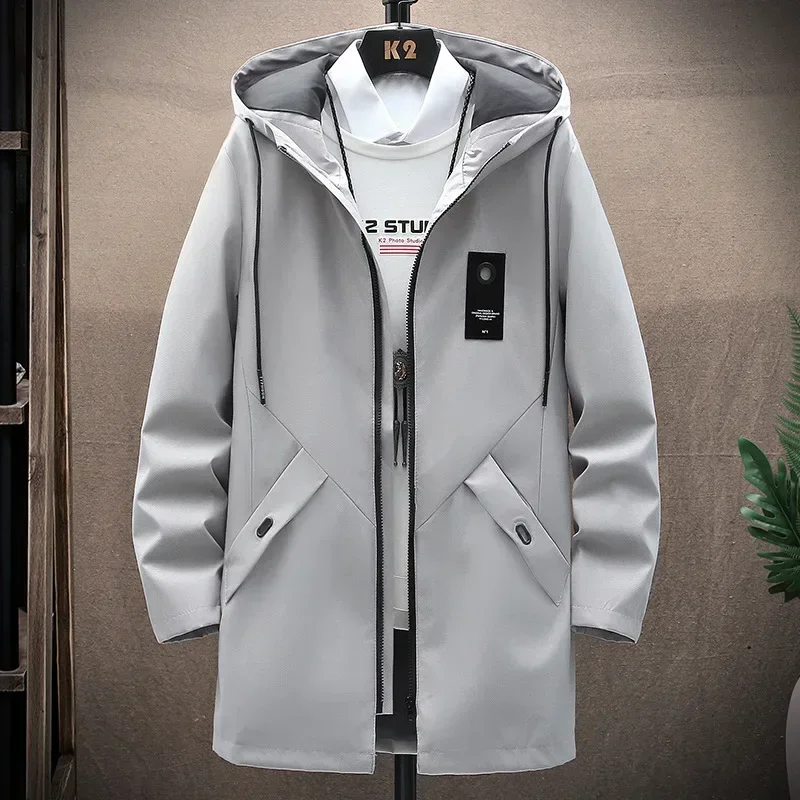 Men's Hooded Long Jacket New Fashion Jackets Men Solid Color Zip-up Medium-length Casual Trench Coat Autumn Male Windbreaker
Men's Hooded Long Jacket New Fashion Jackets Men Solid Color Zip-up Medium-length Casual Trench Coat Autumn Male Windbreaker