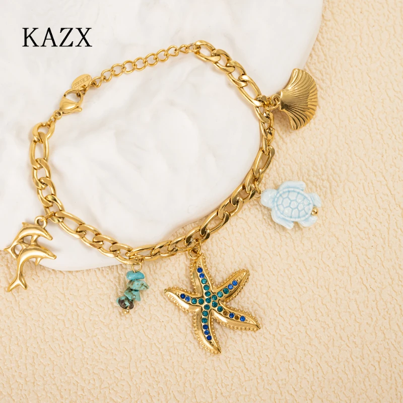 New Beach Vacation Stainless Steel chain bracelet Gold Color Ocean Animal Pendant Link Chain for Bohemian Waterproof Jewelry
New Beach Vacation Stainless Steel chain bracelet Gold Color Ocean Animal Pendant Link Chain for Bohemian Waterproof Jewelry