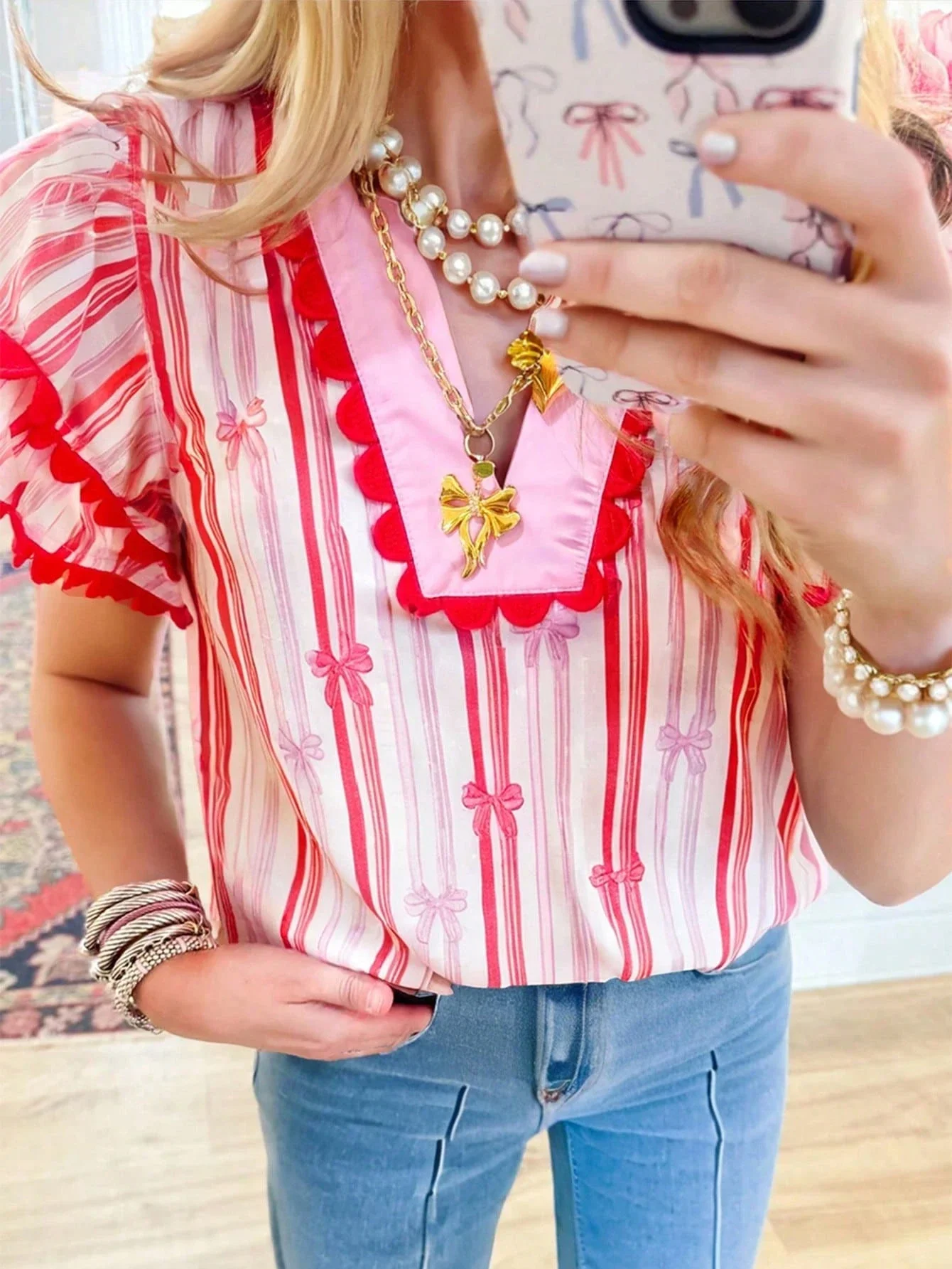 Women's Deep V-Neck Flounce Sleeve Top - Summer Casual Elegant Blouse For Resort, Beach & Daily Chic Outfits
Women's Deep V-Neck Flounce Sleeve Top - Summer Casual Elegant Blouse For Resort, Beach & Daily Chic Outfits