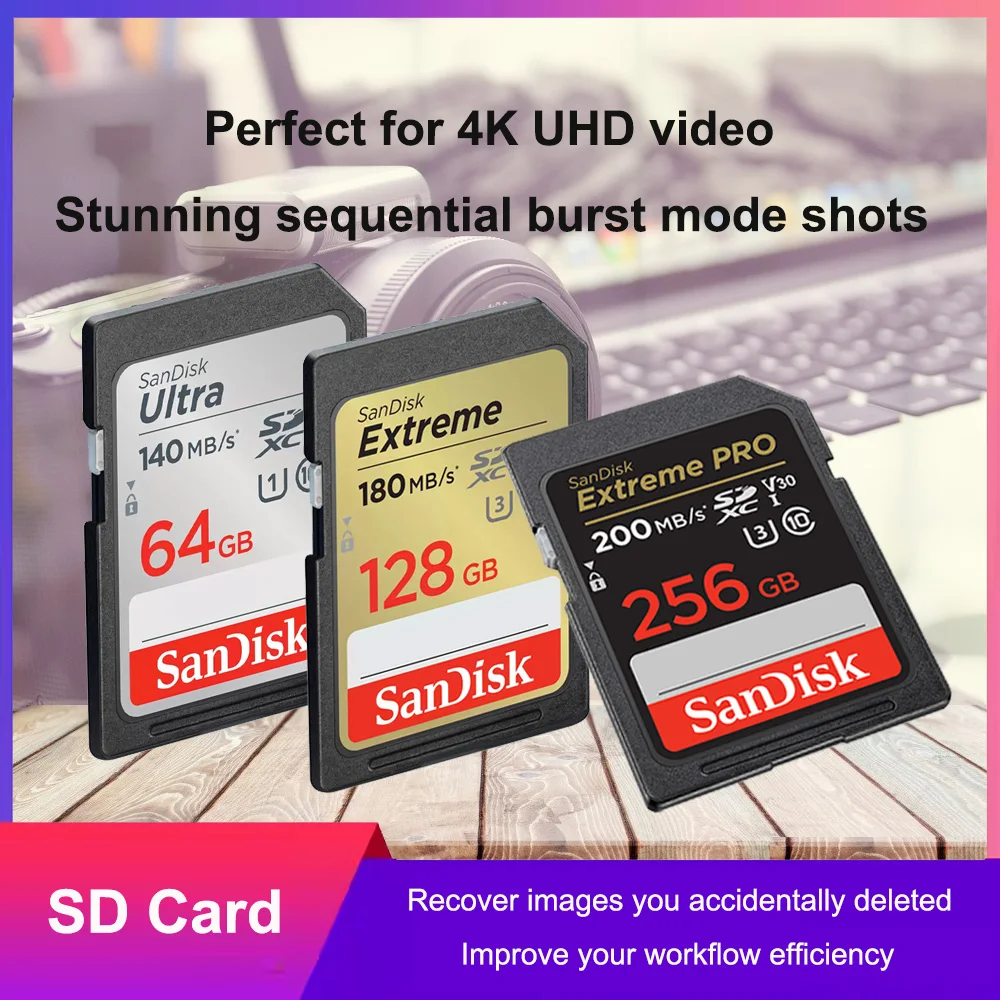 SanDisk SD Card 32GB 64GB 128GB 256GB Memory Card 120MB/s-200MB/s U1 C10 U3 V30 4K For Canon Nikon SLR Camera Shooting 4K Video
SanDisk SD Card 32GB 64GB 128GB 256GB Memory Card 120MB/s-200MB/s U1 C10 U3 V30 4K For Canon Nikon SLR Camera Shooting 4K Video
