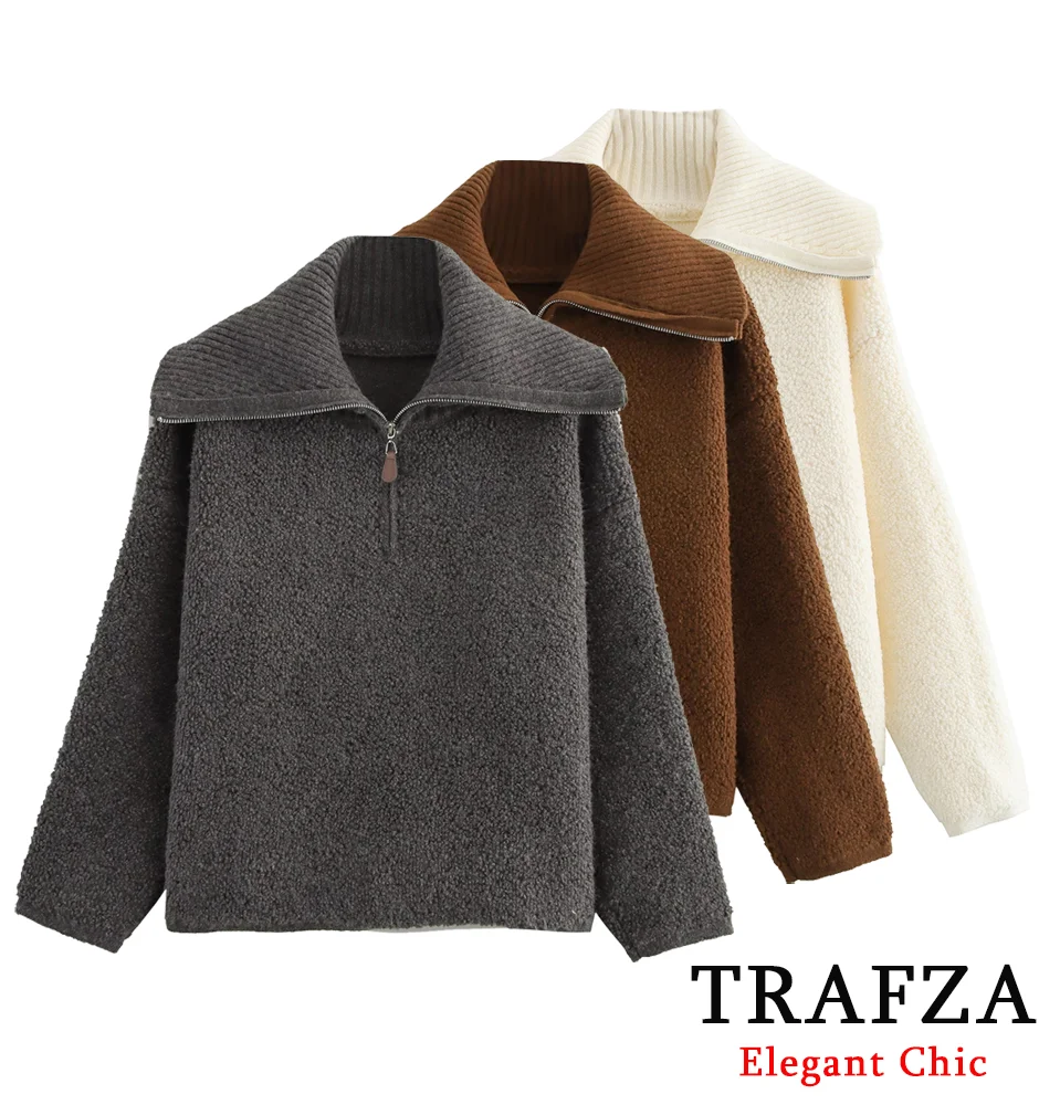 TRAFZA Women Fall Winter Casual Sweater Thickened Towel Needle Half-Placket Zipper Sweater New 2024 Fashion Simple Sweater
TRAFZA Women Fall Winter Casual Sweater Thickened Towel Needle Half-Placket Zipper Sweater New 2024 Fashion Simple Sweater