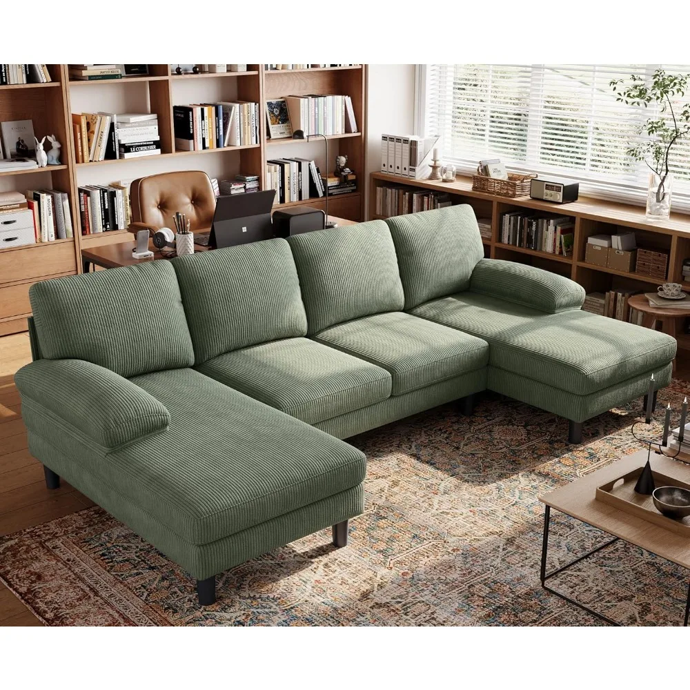 "U-Shaped Corduroy Sectional Sofa, 111 Inches Wide, with Sleepable Armrests, 4-Seat Configuration, Double Chaise Lounge, Deep Se 
"U-Shaped Corduroy Sectional Sofa, 111 Inches Wide, with Sleepable Armrests, 4-Seat Configuration, Double Chaise Lounge, Deep Se