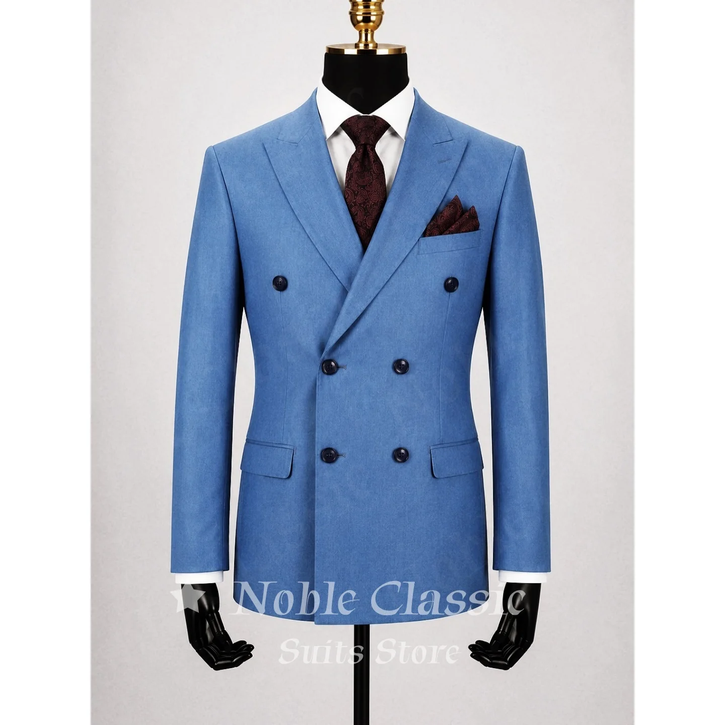 Classic Light Blue Double Breasted 2 Piece Suit Slim Fit Peak Lapel Blazer Pants Wedding Groom Business Office Customized
Classic Light Blue Double Breasted 2 Piece Suit Slim Fit Peak Lapel Blazer Pants Wedding Groom Business Office Customized