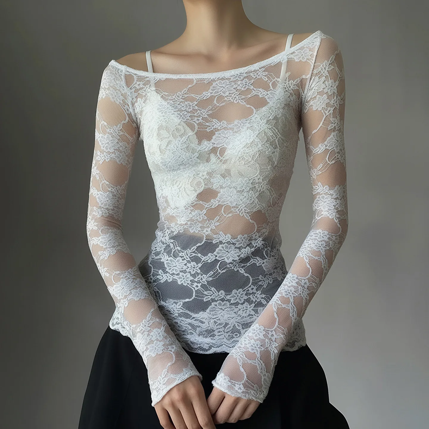 French style lace see through tight fitting round neck spicy girls sexy long sleeved T-shirt for women
French style lace see through tight fitting round neck spicy girls sexy long sleeved T-shirt for women