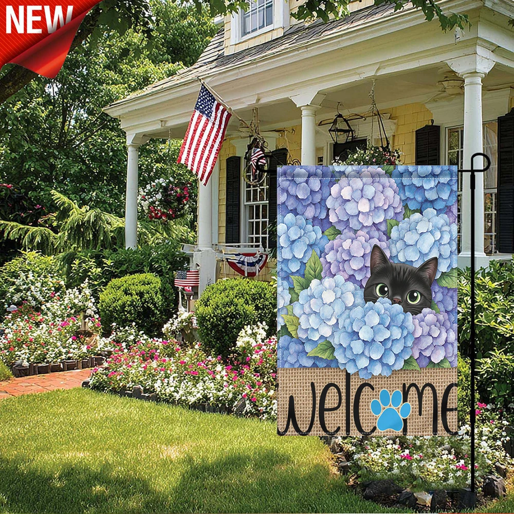 1PC, Welcome Hydrangea Black Cat Garden Flag Floral Paw Print Outdoor Decorative Yard Banner
1PC, Welcome Hydrangea Black Cat Garden Flag Floral Paw Print Outdoor Decorative Yard Banner