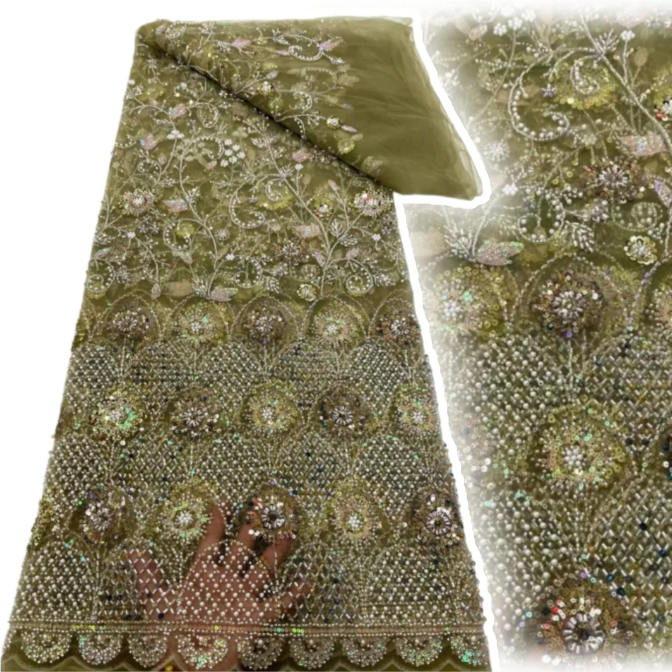 African Tulle Beaded Lace Fabric High Quality French Net Sequins Fabric Sewing Embroidery with Beads Lace Dress 5 Yards TP1343
African Tulle Beaded Lace Fabric High Quality French Net Sequins Fabric Sewing Embroidery with Beads Lace Dress 5 Yards TP1343