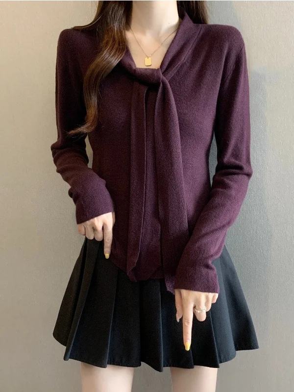 Dark Purple V-Neck Knitted Sweater Women's plus Size Base Shirt Waist-Cut Spring New Style Korean Version Knot
Dark Purple V-Neck Knitted Sweater Women's plus Size Base Shirt Waist-Cut Spring New Style Korean Version Knot