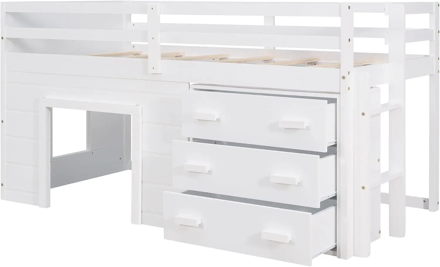 Low Loft Bed With Storage Drawers, Wood Twin Size Loft Bed With Cabinet, Shelf, Ladder, Safety Rail For Girls, Boys, Teen
Low Loft Bed With Storage Drawers, Wood Twin Size Loft Bed With Cabinet, Shelf, Ladder, Safety Rail For Girls, Boys, Teen