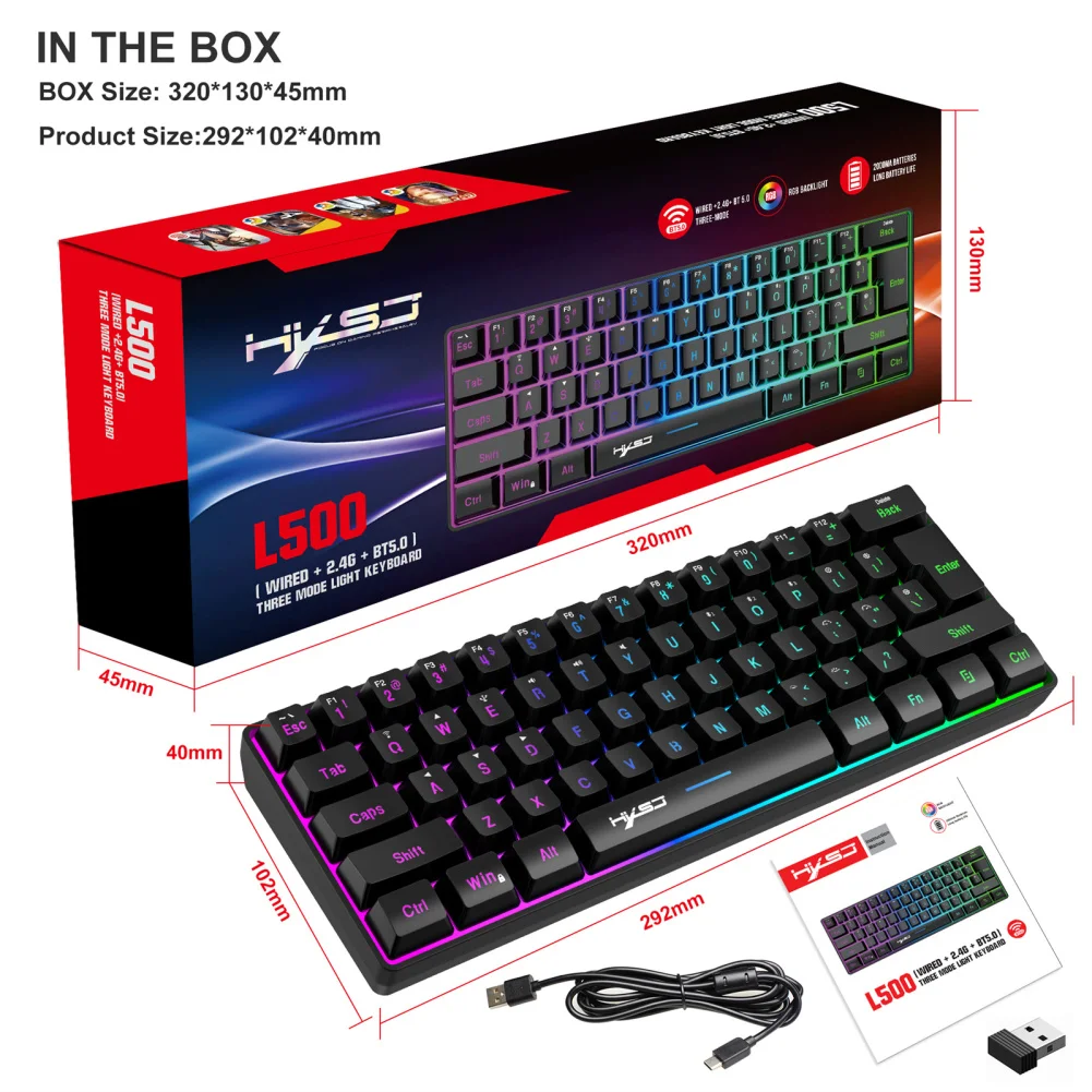 L500 Gaming Keyboard 61 Keys Compact Wireless Connection Computer Keyboard With RGB Lighting Keyboard For Laptop PC
L500 Gaming Keyboard 61 Keys Compact Wireless Connection Computer Keyboard With RGB Lighting Keyboard For Laptop PC