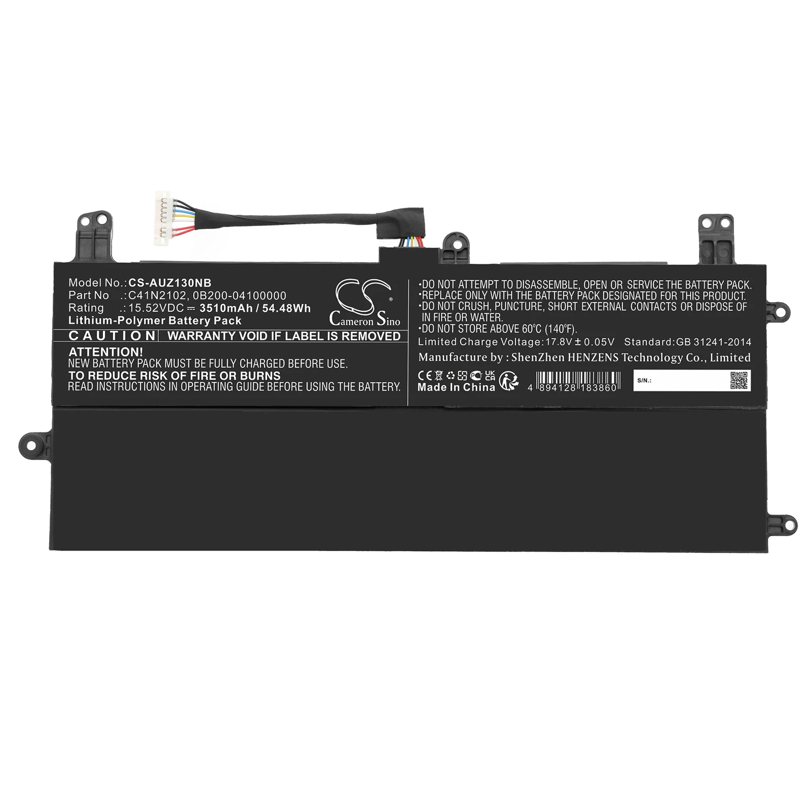 Li-Polymer Notebook, Laptop Battery for Asus, 15.52V, 3510mAh, Compatible Models: GZ301, GZ301ZE-Z13.I93050T, NR2201, NR2201ZE
Li-Polymer Notebook, Laptop Battery for Asus, 15.52V, 3510mAh, Compatible Models: GZ301, GZ301ZE-Z13.I93050T, NR2201, NR2201ZE