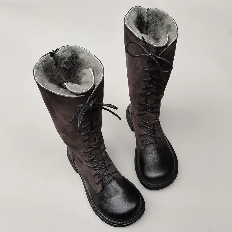 Knight Boots Genuine Leather Real Wool Women's Boots Knee-high Sheepskin Fur Anti Slip Thick Cotton Warm Lace Up Long Boots 3337
Knight Boots Genuine Leather Real Wool Women's Boots Knee-high Sheepskin Fur Anti Slip Thick Cotton Warm Lace Up Long Boots 3337