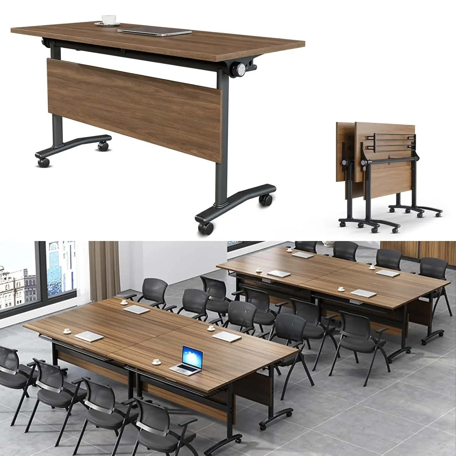 Folding Conference Table with Wheels Flip Top Mobile Training Table 6-12 People Office Classroom 70.8in Walnut, Custom
Folding Conference Table with Wheels Flip Top Mobile Training Table 6-12 People Office Classroom 70.8in Walnut, Custom