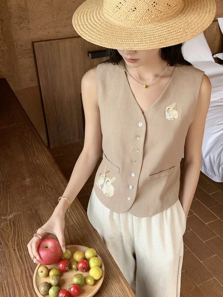 Rabbit Embroidered Cotton Vest Pants Set Women's Summer Elegant Versatile Complete Set Fashionable Women's Ensemble
Rabbit Embroidered Cotton Vest Pants Set Women's Summer Elegant Versatile Complete Set Fashionable Women's Ensemble
