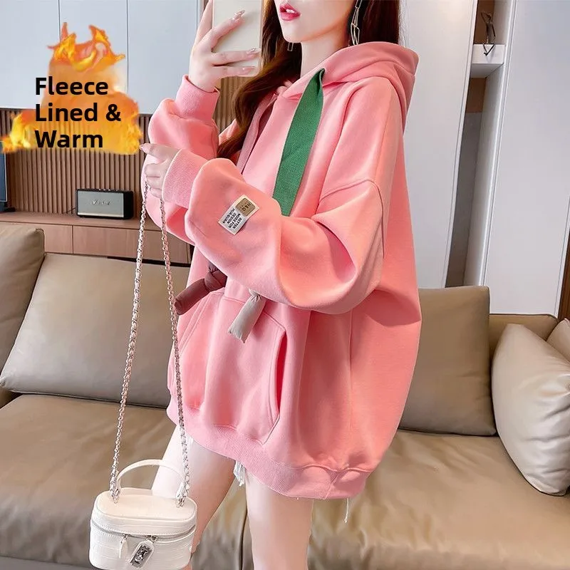 Women's Hoodie Sweatshirt Fleece Lined Thickened Autumn Winter Fashionable Top Pocket Design Lazy Style Large Size Garment
Women's Hoodie Sweatshirt Fleece Lined Thickened Autumn Winter Fashionable Top Pocket Design Lazy Style Large Size Garment