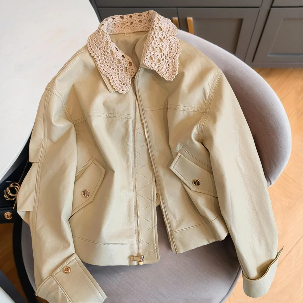 Korean Sle Sweet Lace Collar Splice ort Jaet Casual ex Spring Autumn Design Unique Leisure Match All over Top
Korean Sle Sweet Lace Collar Splice ort Jaet Casual ex Spring Autumn Design Unique Leisure Match All over Top