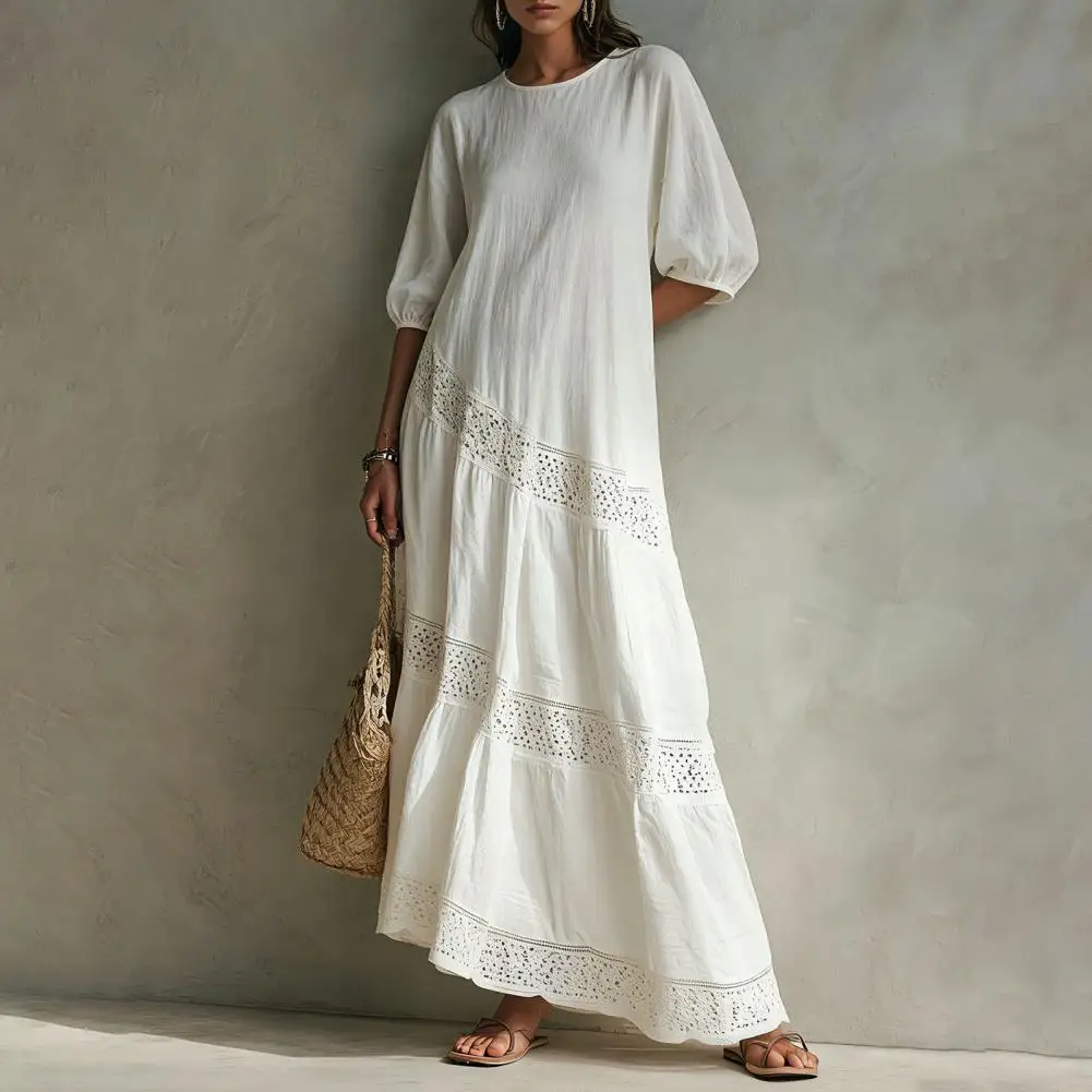 Summer Maxi Dress for Women, Loose Eyelets Half Sleeve Flowy Soft Fabric Dress,Retro Style Crew Neck Beach Sundress
Summer Maxi Dress for Women, Loose Eyelets Half Sleeve Flowy Soft Fabric Dress,Retro Style Crew Neck Beach Sundress