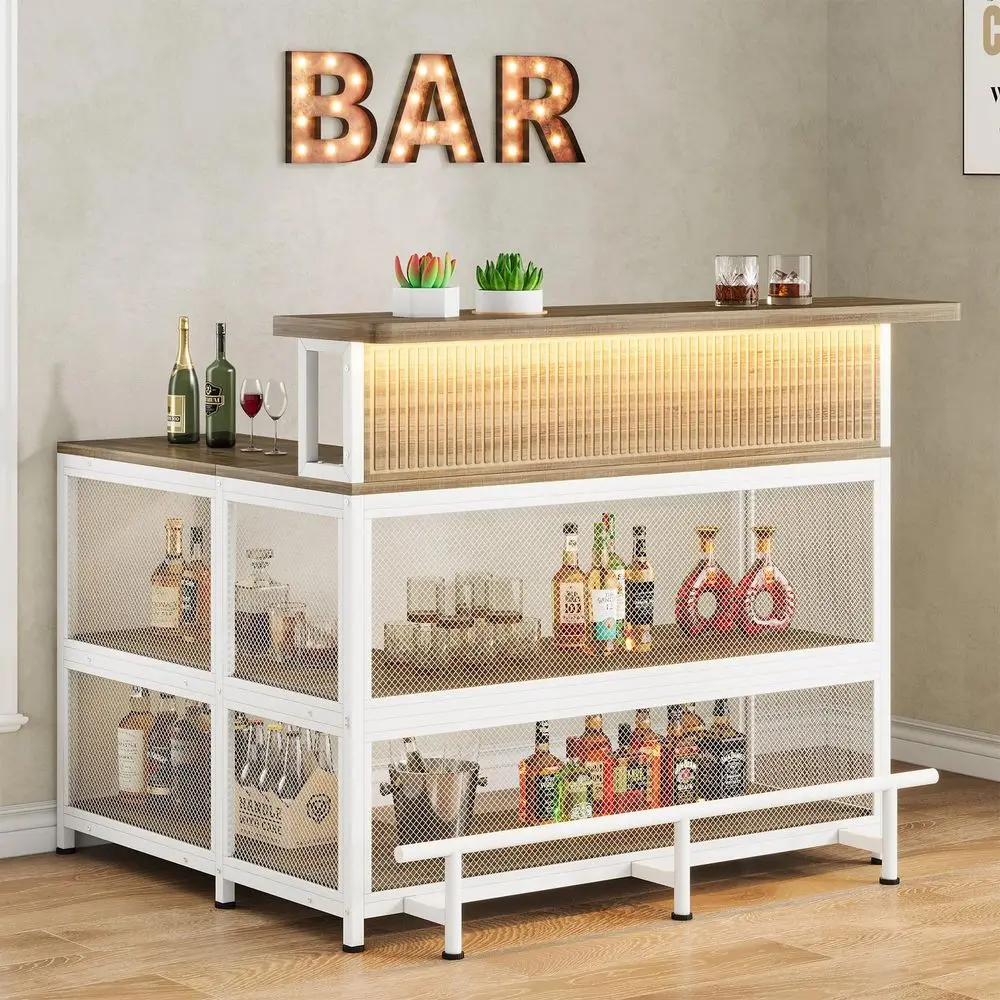 Home Bar Unit with Wine Glasses Holder and LED Light, Modern Bar Table with Storage Shelves and Footrest, Kitchen amp Dining Co
Home Bar Unit with Wine Glasses Holder and LED Light, Modern Bar Table with Storage Shelves and Footrest, Kitchen amp Dining Co