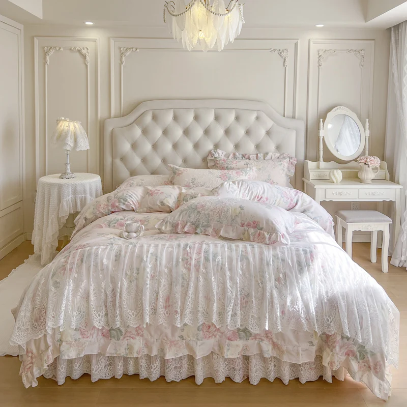 4/6Pcs Korean Princess Style Flowers Prints Lace Ruffles 100% Cotton Bedding Set Duvet Cover Fitted Sheet Bed Skirt Pillowcases
4/6Pcs Korean Princess Style Flowers Prints Lace Ruffles 100% Cotton Bedding Set Duvet Cover Fitted Sheet Bed Skirt Pillowcases